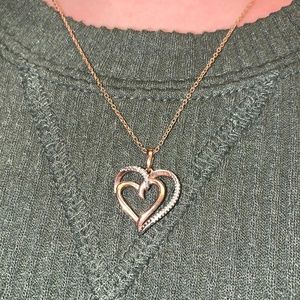 White Diamond 14K Rose Gold Heart Pendant